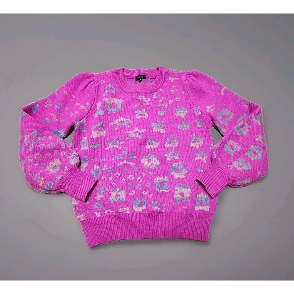 FATE PINK LEOPARD PUFF SLEEVE SWEATER |‎ size L
